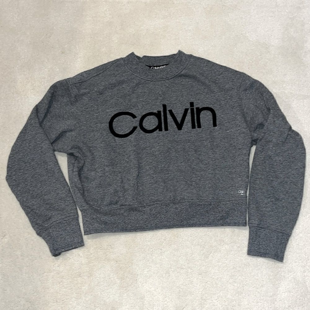 Calvin Klein Performance Cropped Sweatshirt Grey High Neck Womens M